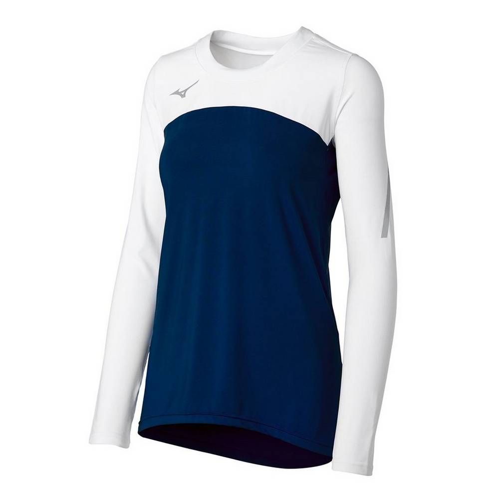 Womens Mizuno Techno VII Long Sleeve Volleyball Jersey Navy/White Philippines (FJEDKL920)